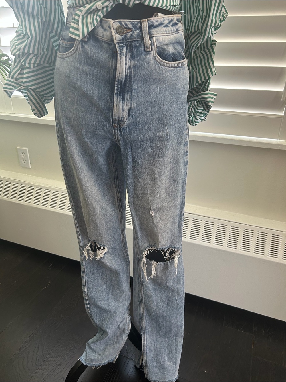 Zara Light Blue Distressed Boyfriend Jeans